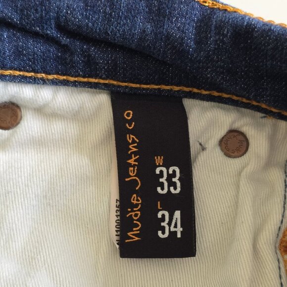 Nudie Jeans Co Thin Finn Dry Ecru Embo Jeans Mens 33(29) x 34(28) Preppy HEMMED - Picture 12 of 16